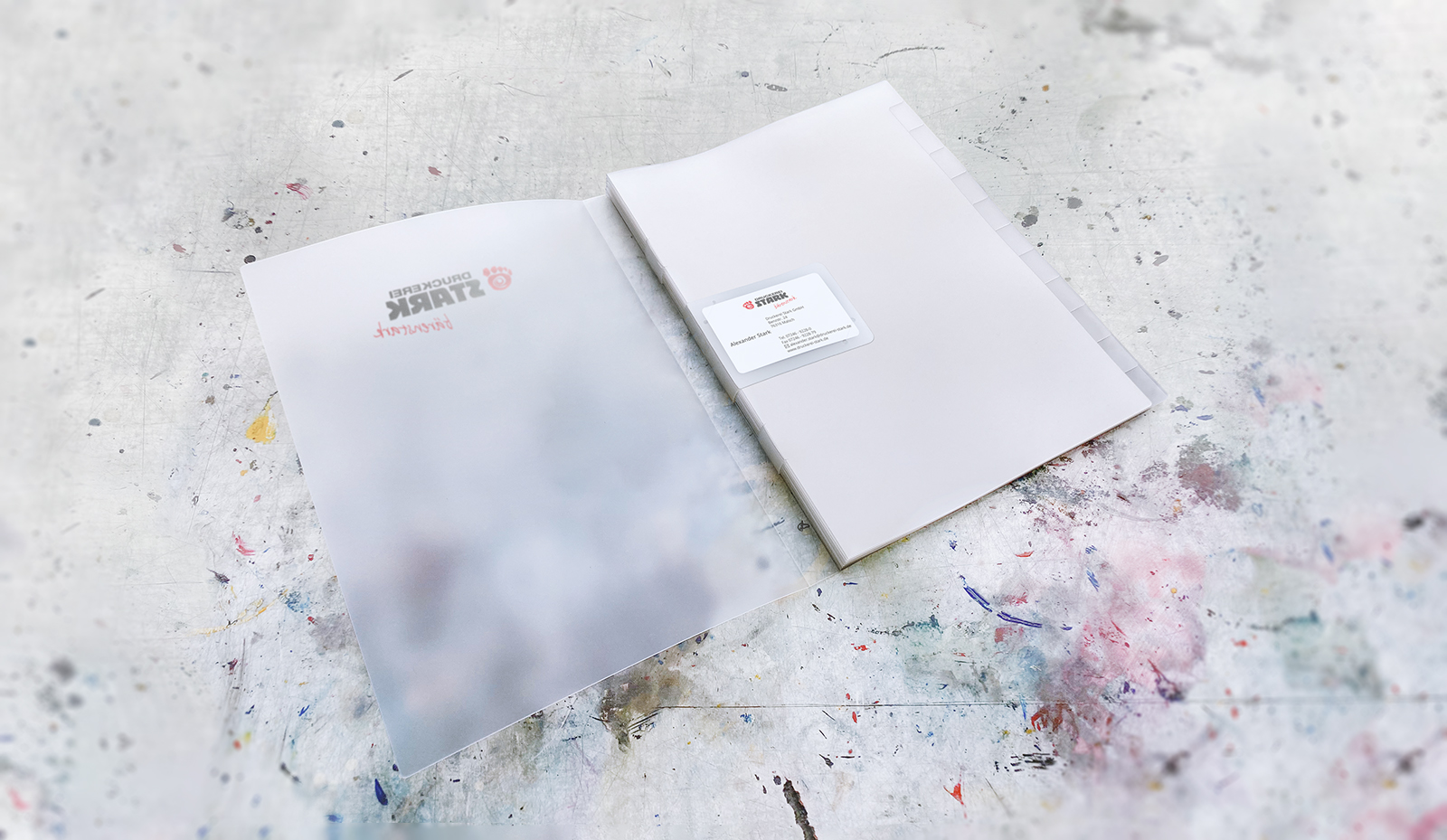 Visitenkartentasche in Kunststoff-Registermappe offen