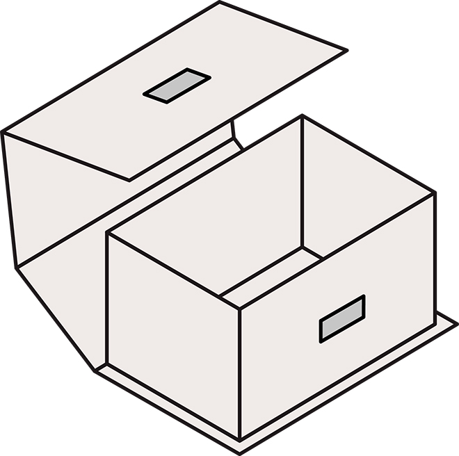 Vierteilige Buchdeckenverpackung: Buchdeckenverpackung in individueller Groeße, mit eingeklebtem Unterteil und verdeckt eingearbeitetem Magnetverschluss in Buchdecke und Unterteil