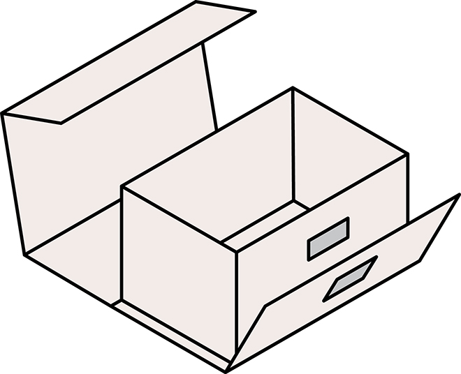 Fuenfteilige Buchdeckenverpackung - Variante 2: Buchdeckenverpackung in individueller Groeße, mit eingeklebtem Unterteil und verdeckt eingearbeitetem Magnetverschluss auf der Verschlusslasche